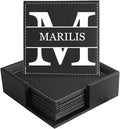 Custom Coasters Set of 6, Personalized Leather Coasters for Drinks with Holder, Customized Coasters Name, Photo, Logo for Coffee Table Bar Wine Cup Housewarming