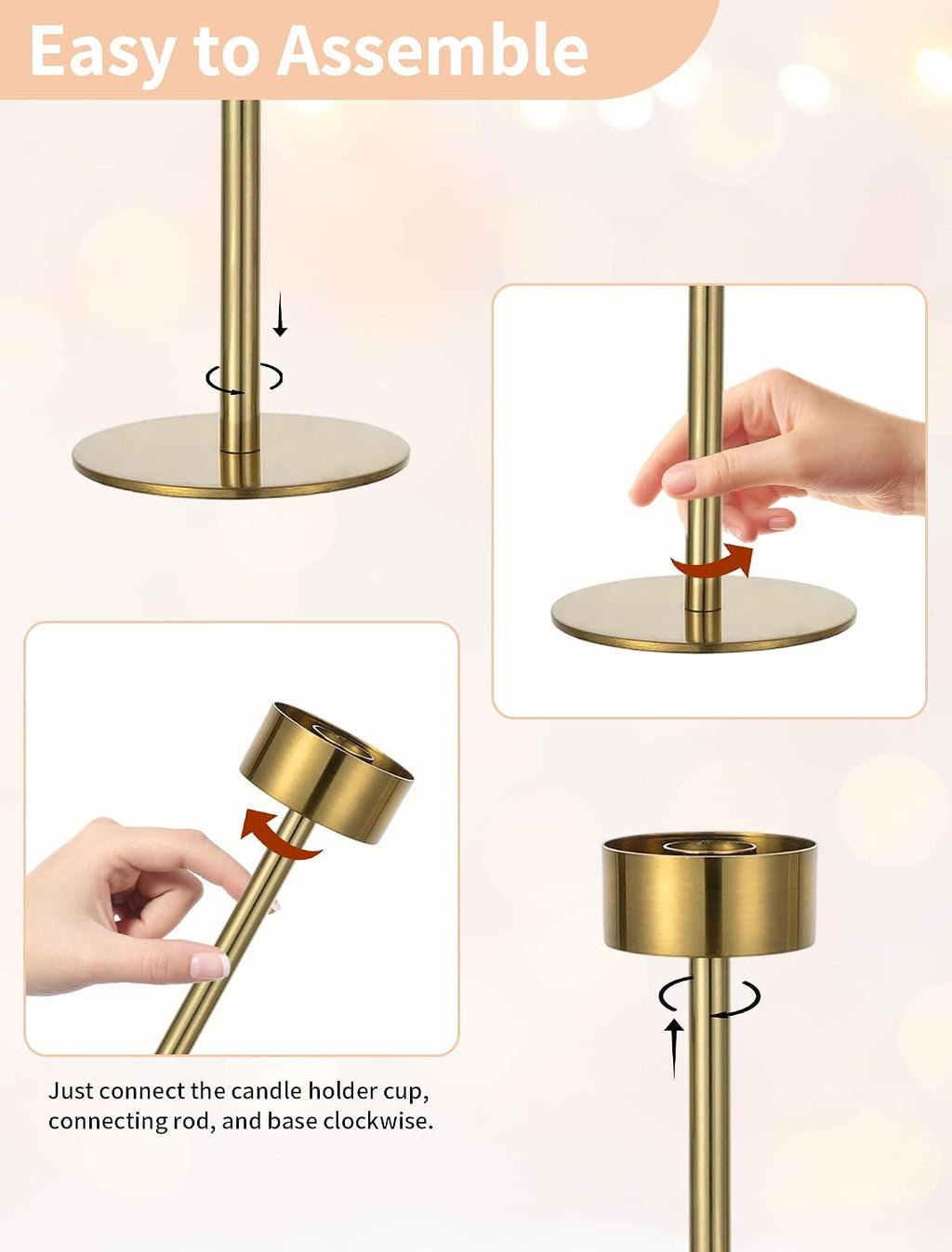 NUPTIO Hurricane Candle Holder for Centerpiece: Set of 6 Gold Taper Candle Holders Bulk - Tall Brass Candlestick Holders with Cylinder Shape Cover for Dinner Table Christmas Decor