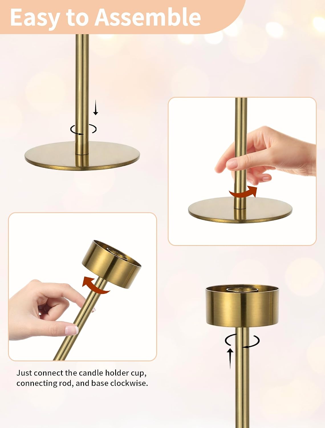 NUPTIO Hurricane Candle Holder for Centerpiece: Set of 6 Gold Taper Candle Holders Bulk - Tall Brass Candlestick Holders with Cylinder Shape Cover for Dinner Table Christmas Decor