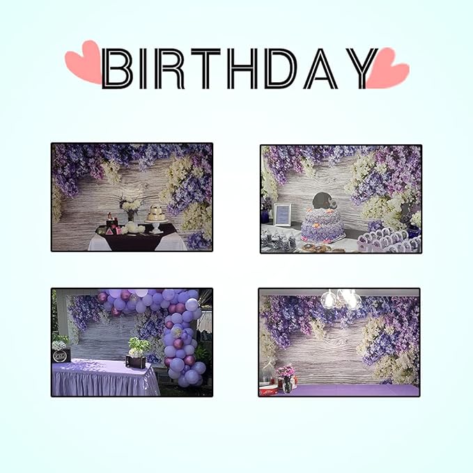 7x5ft Wooden Plank Photography Backdrops Purple Lilac Flowers Rustic Vintage Wood Wall Newborn Baby Shower Girls Adult Portrait Photo Background Kids Birthday Party Decor Photoshoot Studio Props