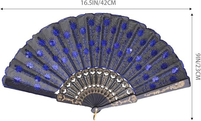 QIRMIZI 10 Pack Fabric Folding Handheld Fans, Perfect for Weddings, Parties, and Dancing,Royal Blue