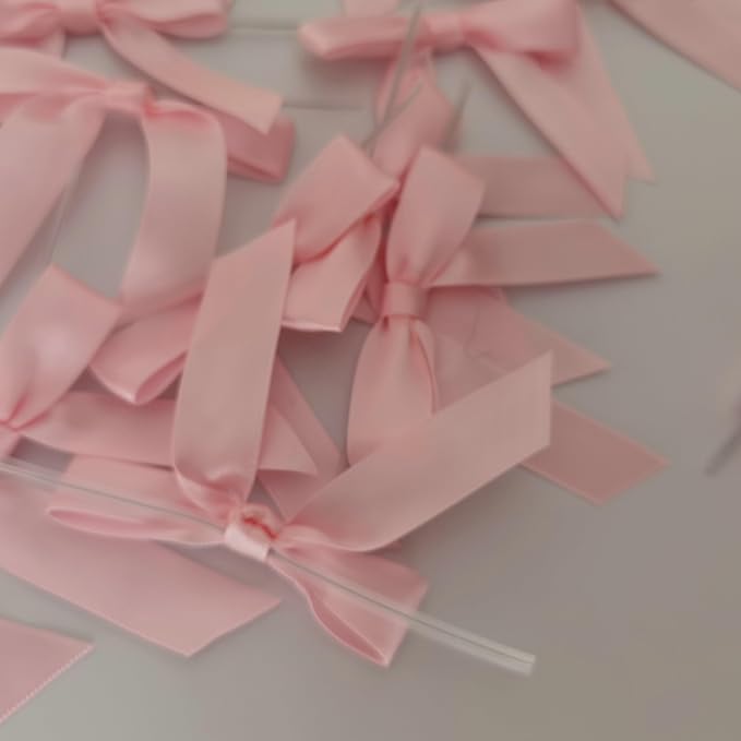 50pcs 2.5" Light Pink Polyester Satin Ribbon Bows with Twist Ties for Gift Wrapping Packing Easter Rabbit Decoration (Lt.Pink)