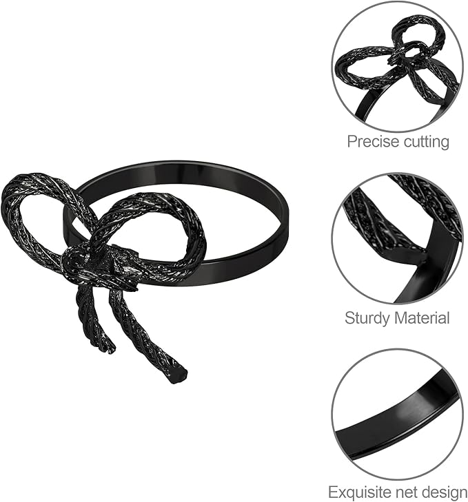 Pack of 6 Napkin Rings Alloy Hollow Out Flower Napkin Holder Dinning Table Napkin Ring for Dinner Parties Wedding Banquet Table Setting Family Gatherings Table Decor（Black，6）