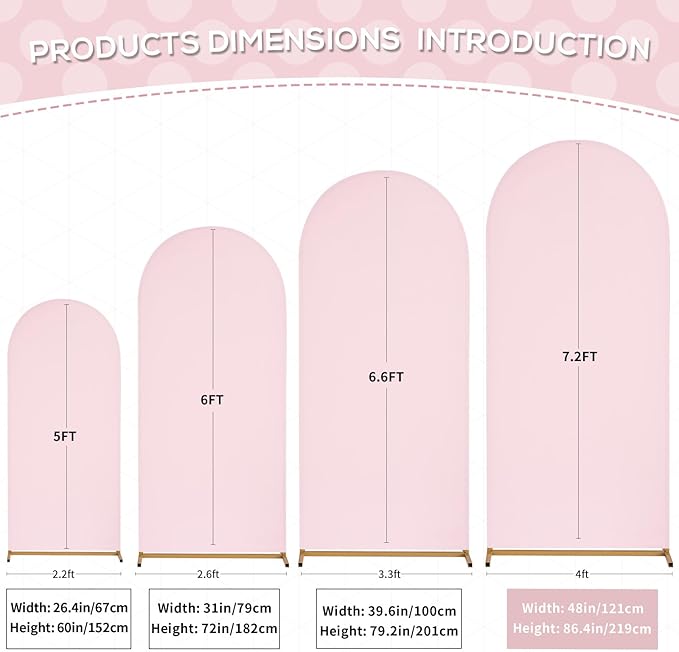 SoarDream 7.2FT Wedding Arch Cover Pink Spandex Fitted Wedding Arch Stand Covers Fitted for Round Top Chiara Arch Cover Fabric Stretchy Backdrop for Bridal Baby Shower Birthday Party Balloon Decor