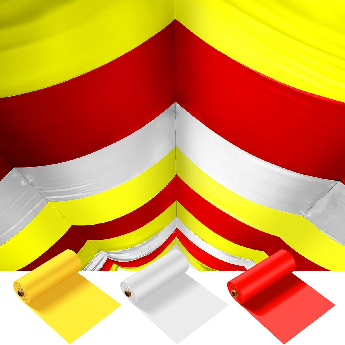 Blulu 3 Rolls Circus Tent Theme Plastic Tablecloth Party,Red Yellow White