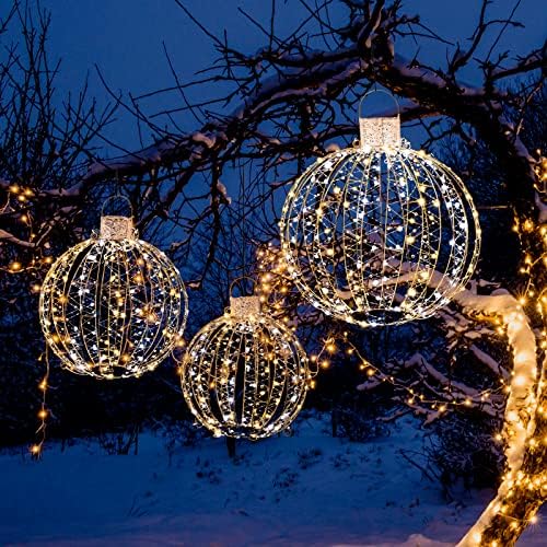 tangkula 3 pack christmas led lighted balls, metal shown in use
