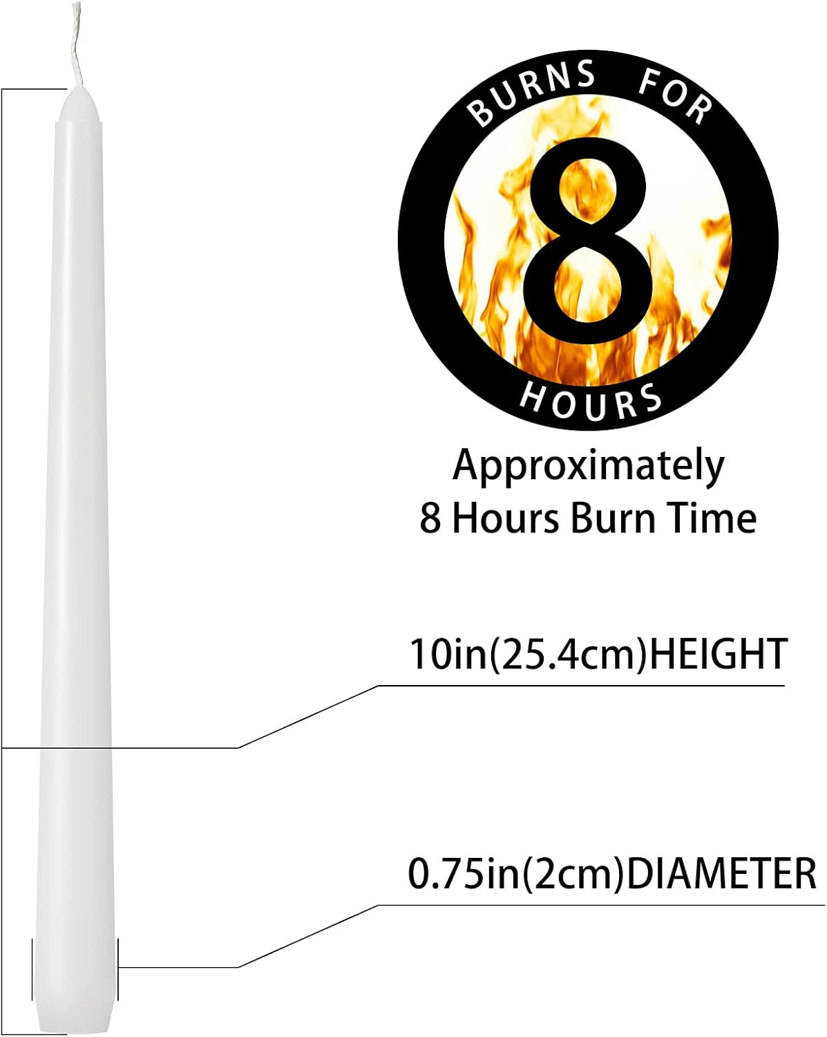 Kedtui Taper Candles 10 inch (H) Dripless, Set of 24 White Unscented and Smokeless Taper Candles Long Burning, Paraffin Wax with Cotton Wicks for Burning 8 Hours Time