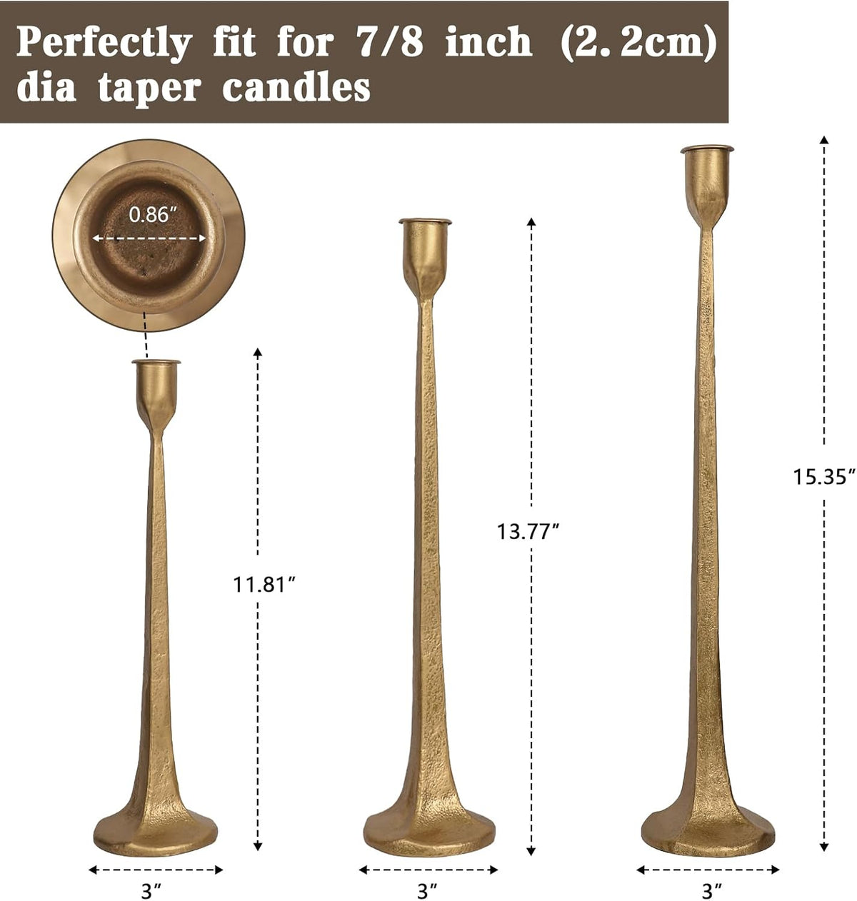 Iron Taper Candle Holder Set of 3 - Decorative Tall Candle Stand