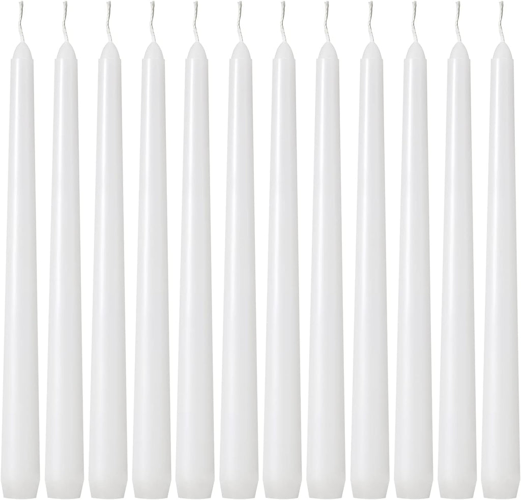 Kedtui Taper Candles 10 inch (H) Dripless, Set of 24 White Unscented and Smokeless Taper Candles Long Burning, Paraffin Wax with Cotton Wicks for Burning 8 Hours Time