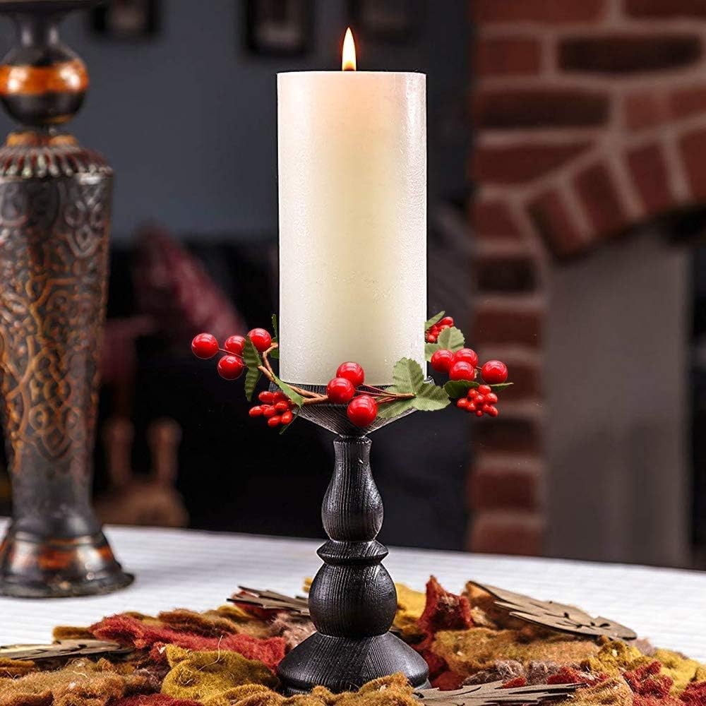YBB 8Pcs Christmas Candle Rings, Small Artificial Red Berry Wreath Candle Holder Rings, Fits 3 Inch Pillars Candle Tapers for Rustic Wedding Centerpiece Christmas Table Decoration