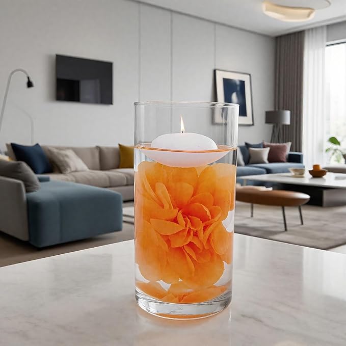 24 Pcs Floating Candles for Centerpieces and Floating Flowers Vase Fillers for Centerpieces Orange Artificial Flowers for Wedding Table Party Home Decoration
