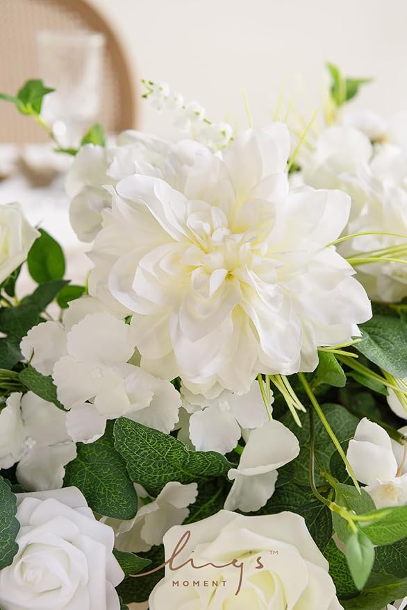 Ling's moment 9FT Flower Garland for Backdrop Decorations - Wedding Arch Flowers, Eucalyptus & Rose, Artificial Floral Garland for Mantle - Sweetheart Table Decor for Ceremony Reception, Lily White