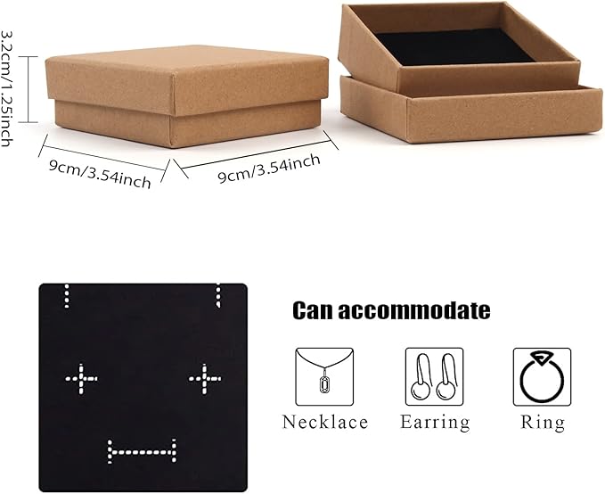 Gift Box Necklace Earring Ring Box Gift Box,12 Pieces Square Cardboard Jewelry Gift Boxes,Cotton Filled Cardboard Paper Jewelry Box Gift Case (3.5x3.5x1.25 Inches) (Kraft)