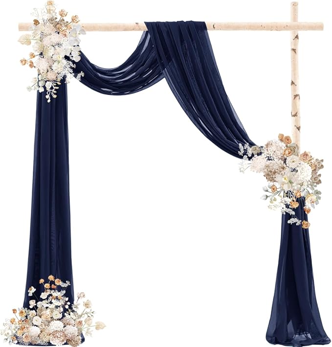 Navy Blue Wedding Arch Draping Fabric 4 Panels 29" x 20 FT Navy Wedding Drapes for Backdrop Sheer Curtain Drapes for Romantic Bridal Baby Shower Ceremony Birthday Party Fall Outdoor Events