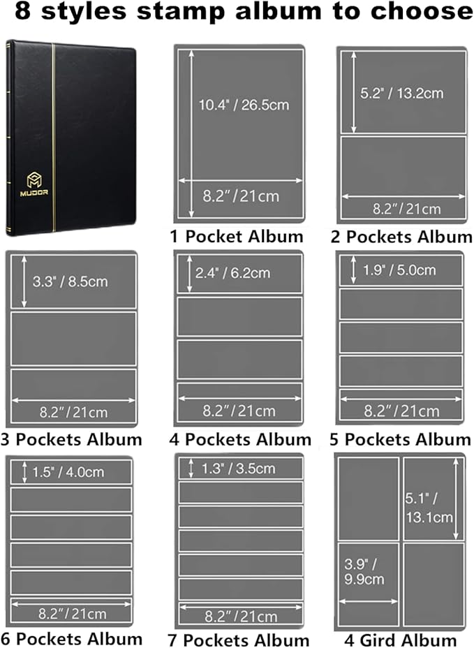 MUDOR Stamp Albums for Collectors, 1 Pockets Stamp Book for Collectors, 10 Sheets Stamp Stockbook, Black