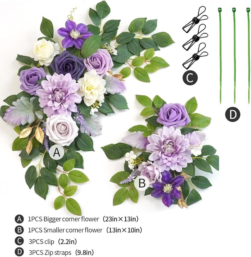 Wedding decor (pack of 2) Welcome Sign Flower Backdrop Garland For Ceremony Reception Wall Easel Home Decoration Entryway Faux Outdoor Board Head Table Decor (Lilic & Cream)