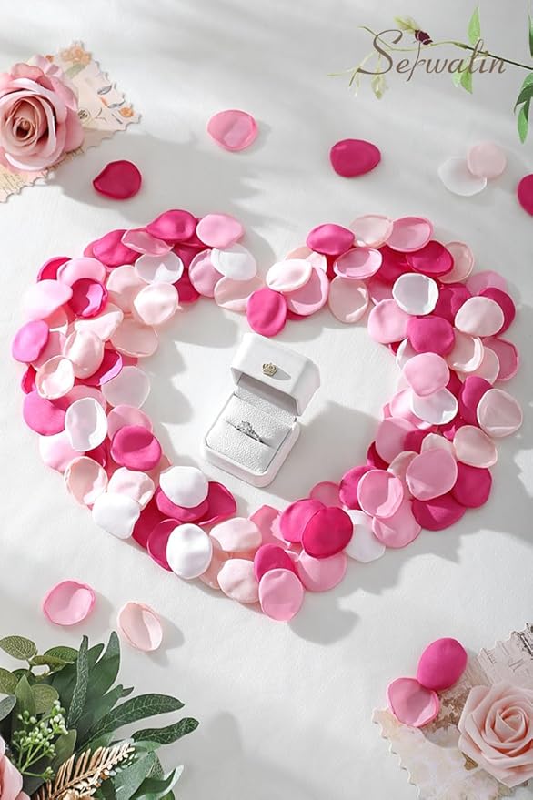 Serwalin 300Pcs Silk Rose Petals Fuschia Flower Petals for Wedding Petals Flower Girl Petals for Christmas Aisle Flower Girl Basket Runner Bridal Shower Table Decor (4 Color Mixes)