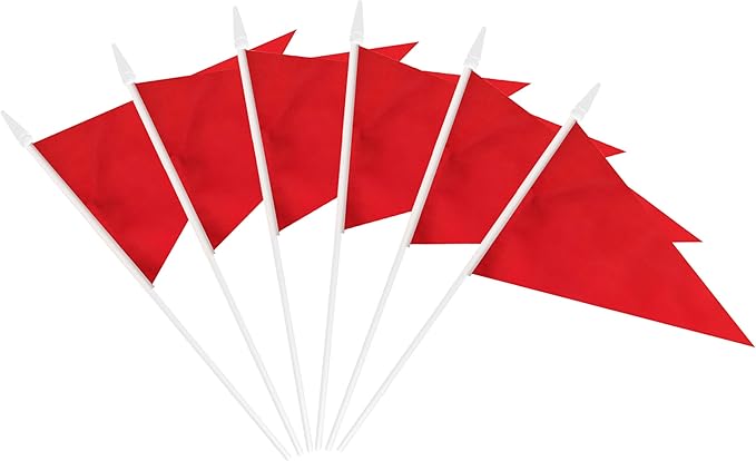 12 Pack Red Pennant Flags Small Mini Hand Held Solid Color Pennant On Sticks Flags with 12.6"Solid Pole & Spear Top,Party Events Celebration,School,Grand Opening,Kids Birthday,Sports Clubs,Flower Pot