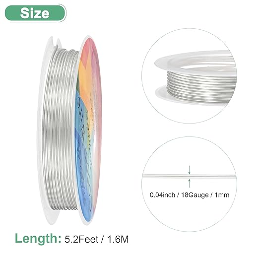 1 mm/18 Gauge Copper Wire for Jewelry Making, 5.2FT Copper Beading Craft Wire for Jewelry/Weaving/DIY Crafting/Planting, Color-Retaining [1.6M, Bright Silver]
