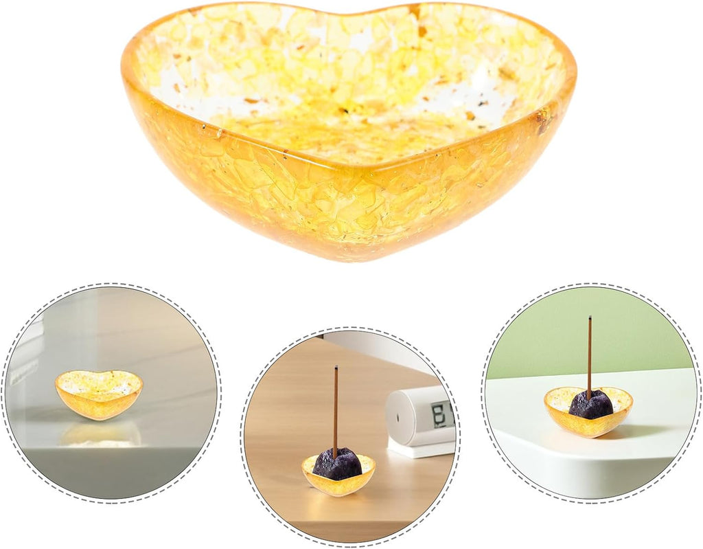 SHINEOFI Heart Shaped Resin Candle Holder Natural Crystal Accent, Handpolished Sturdy Candle Cup for Office and Home Decor, Unique Romantic Decorative Bowl for Living Room and Bedroom