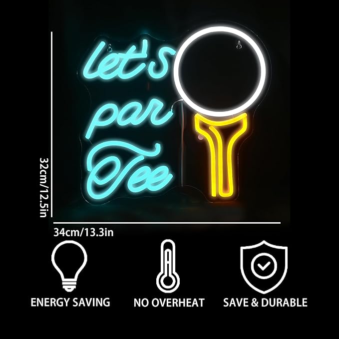 Let's Par Tee Neon Sign Golf Club Led Neon Lights for Wall Decor Light Up Signs For Sports Golf Shop Living Room Bedroom Home Bar Club Man Cave Gym Birthday Party Decorations Gifts