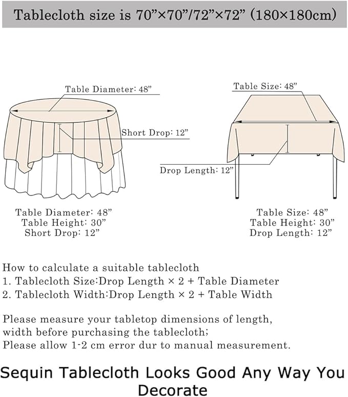 ShinyBeauty 72x72 Inch Square Sequin Tablecloth Overlay - Lavender Shimmer Wedding Table Cover for Cocktail Party, Light Purple Sparkling Cake Table Decoration