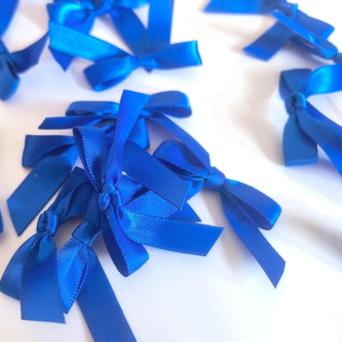 50pcs 1-1/2" Blue Satin Ribbon Bows Without Twist Ties for Gift Wrapping Packing Christmas Decoration (Blue)