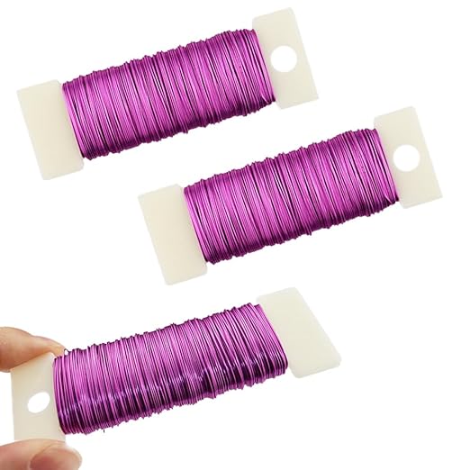 HAHIYO 26Gauge Pink Metal Floral Wire - 3 Rolls, 115 Yards (345 Feet) - Flexible Paddle Wire for Craft, Christmas Wreath, Flower Arrangement, Bouquet Wrapping, Wedding, DIY