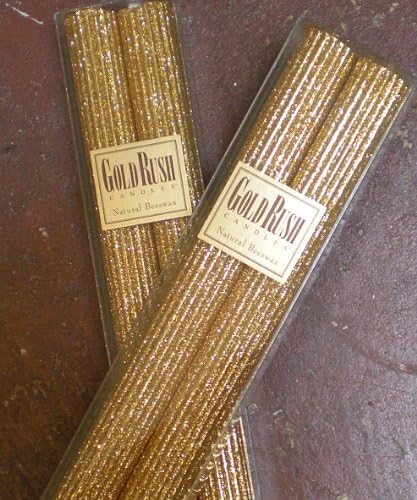 Gold Rush 12 Inch Natural Beeswax Glitter Taper Candles, Gold Color, Boxed Set of 2, Non-Sparking, Non-Toxic, Dripless, Hand Made in California