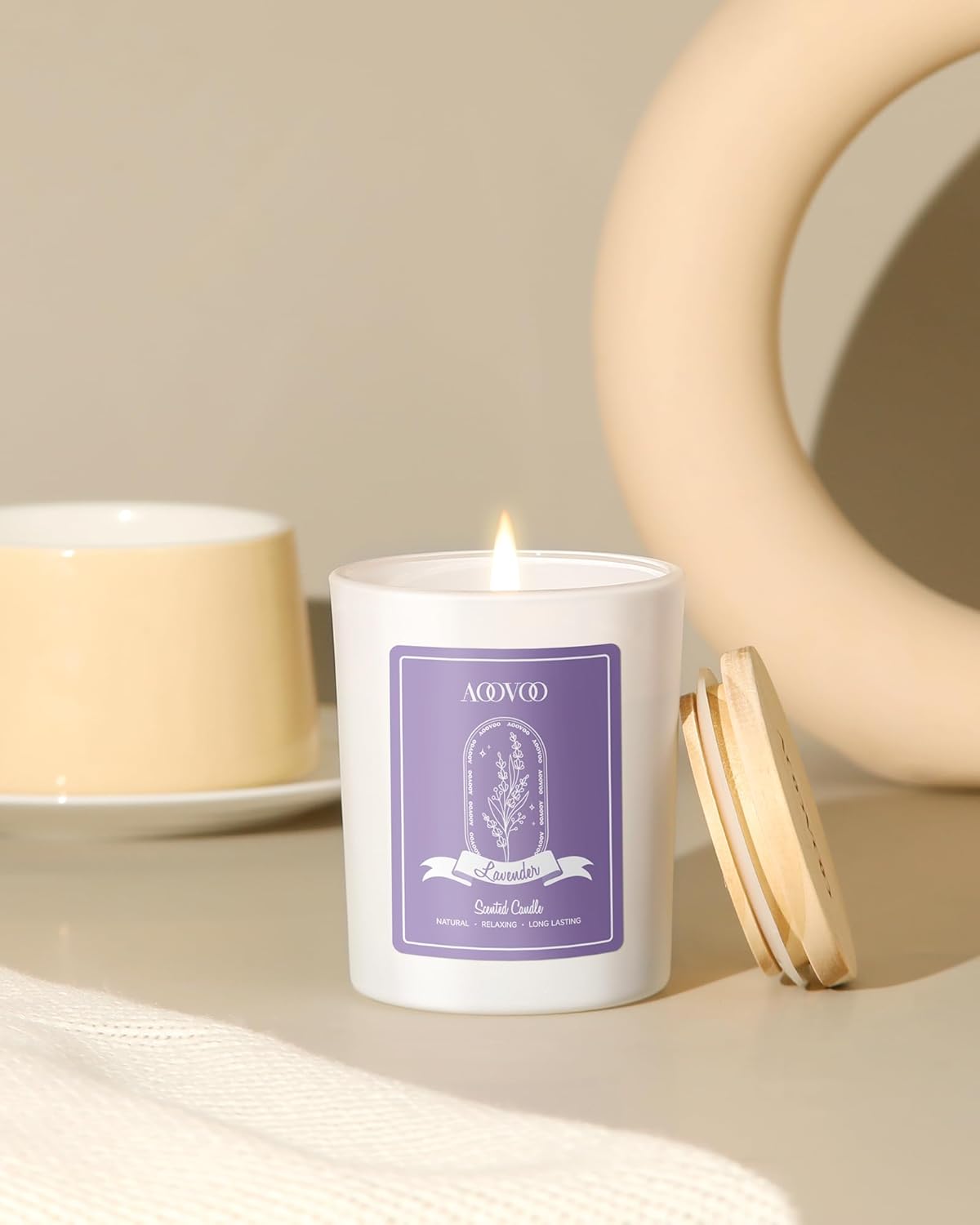 AOOVOO Lavender Scented Candles for Women - Aromatherapy Candle with Crystals Inside, 7oz Soy Candles for Home Scented, Birthday Gifts Mothers Day Candle for Women Mom