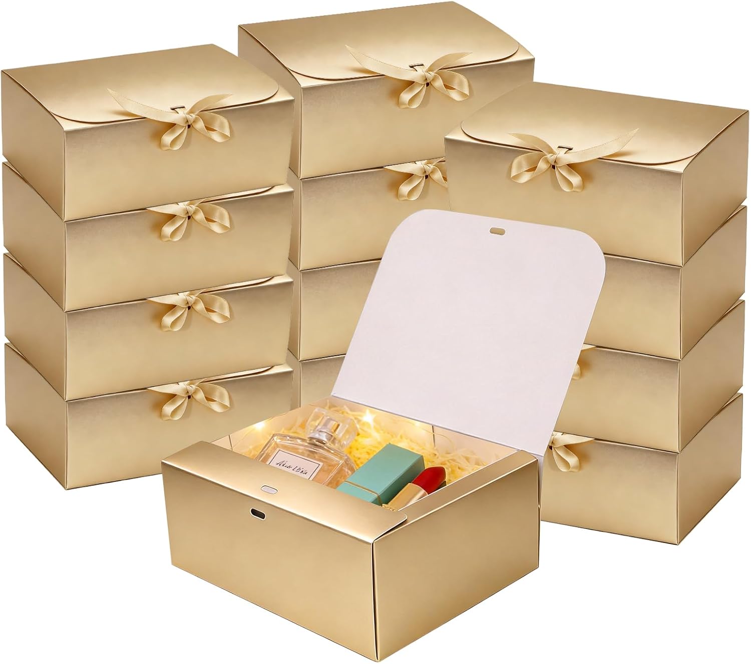 LWYMX 12 PCS Gold Gift Boxes with Lids，9.8x7.8x3.9, Bridesmaid Proposal Box with Ribbon, Gift Boxes for Wedding, Christmas, Valentine's Day,Birthday,Baby Shower and the other Parties