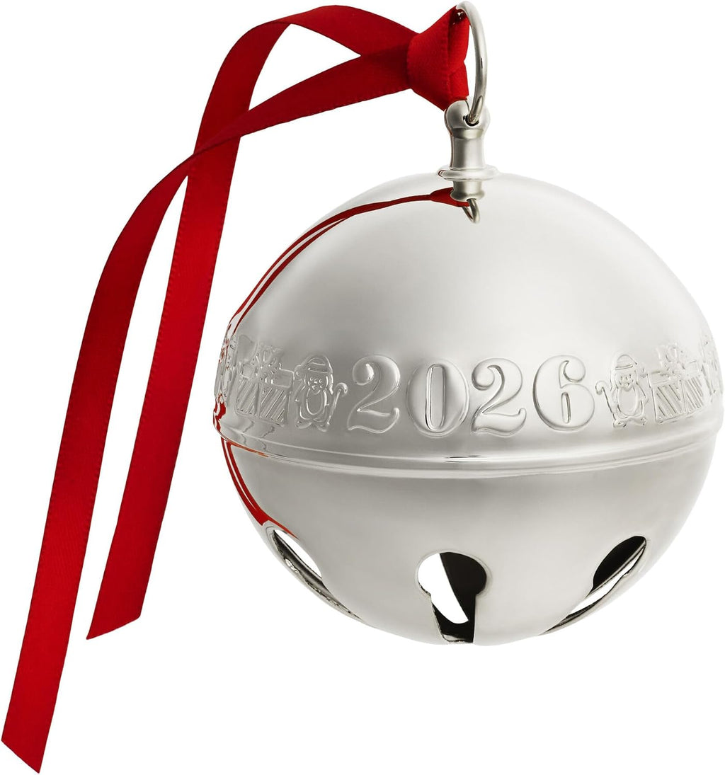 Wallace 2026 Silver-Plated Sleigh Bell Ornament 56th Edition - Penguins and Presents Annual Collectible Holiday Bell with Gift Box