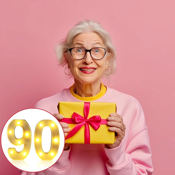 90th Birthday Decorations for Women Men,Happy 90 Birthday Decorations for Centerpieces Table,90 Light Up Numbers Sign Led for Party Backdrop Wall Decor for Wedding Anniversary Home