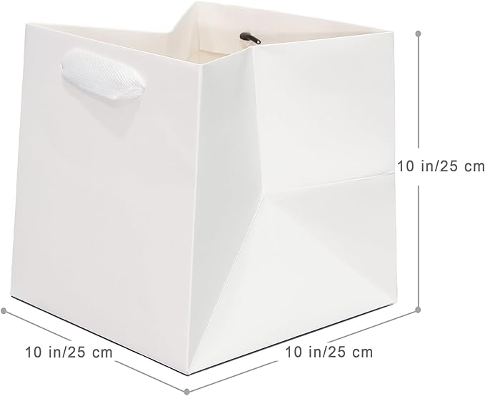 10 in Square Gift Box Large White Paper Gift Bag Square Bottom Paper Bags with Handles for Wedding Baby Shower Birthday Party (White, 10 x 10 x 10 in, 10 CT)