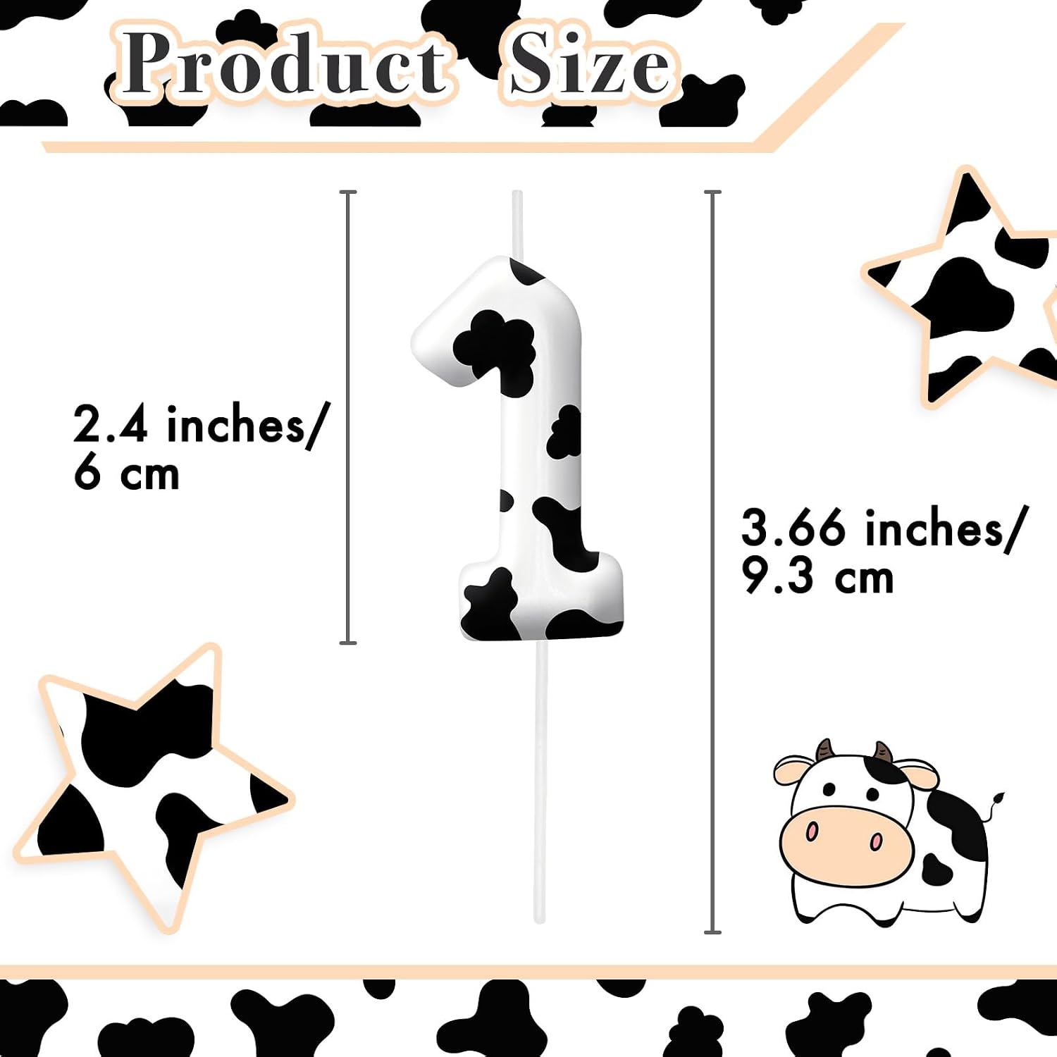 Cow Birthday Candles, 2.4 inch Cake Topper Decor, Number 1 Candles Birthday Decorations, Anniversary Party Cake Decorations Party Supplies