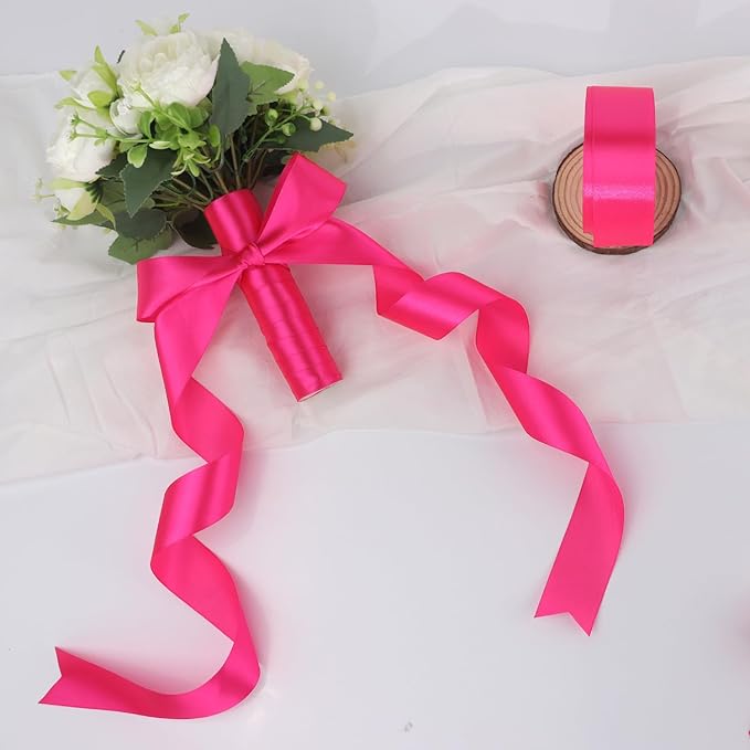Hot Pink Solid Satin Ribbon 1-1/2 Inch 50 Yards Solid Polyester Fabric Ribbon for Gift Wrapping Wedding Christmas Baby Shower Birthday Party Decoration Handmade Immortal Flower Craft