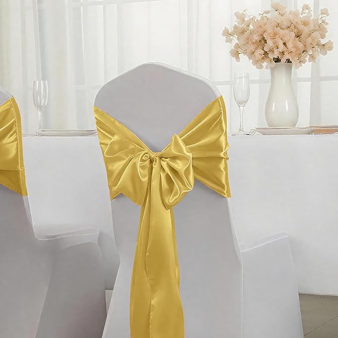 SHEJIZE 10 Pack Light Gold Satin Table Runner 12x108 Inches Long, Bright Silky Smooth Satin Table Runner Table Decor for Wedding Banquet Christmas Prom Event Birthday Party