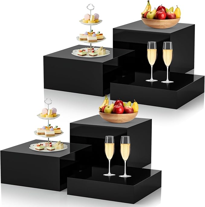 6Pcs Black Buffet Risers Acrylic Boxes Display Food Risers for Buffet Table Platter Parties Weddings Catering Dessert Collectibles Figures Show ( 6''x7''x8'')