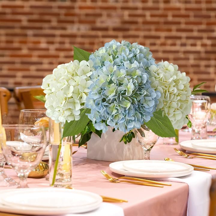 jinwoe light blue hydrangea artificial flowers,4pcs 20" real, side view