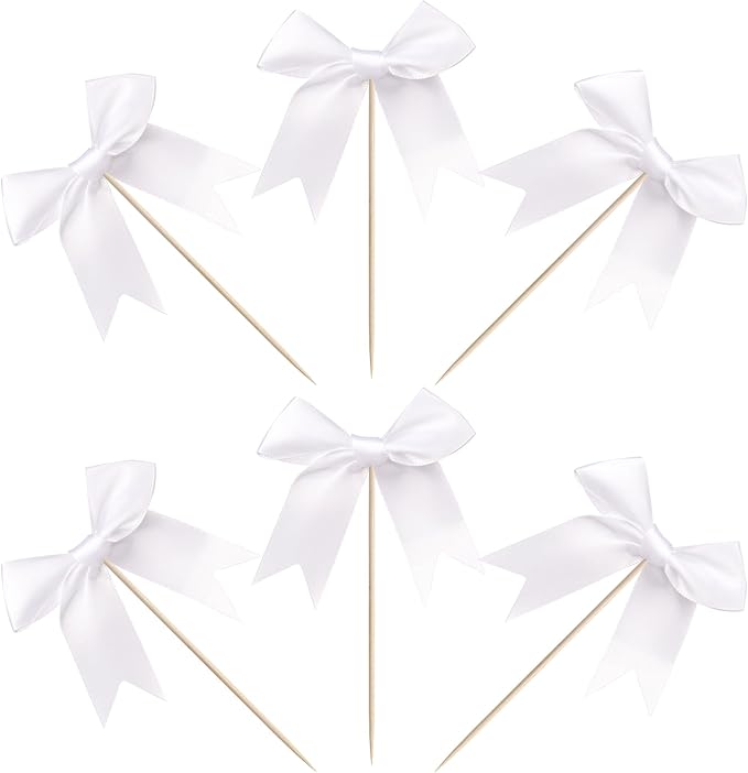24 PCS Bow Cupcake Toppers Bowknot Cake Toppers Bow Cupcake Picks Bowknot Birthday Party Decorations Bow Cake Dessert Picks for Wedding Bridal Engagement Baby Shower Birthday Party Supplies White