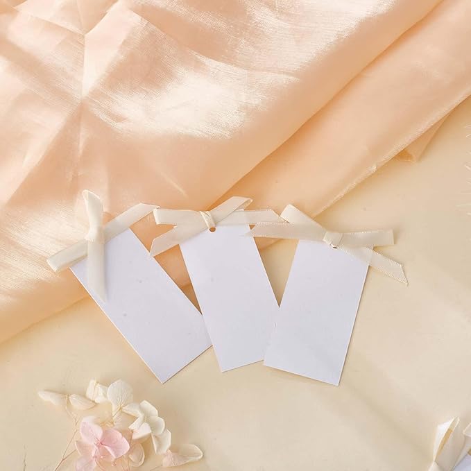60pcs Wedding Banquet Place Cards for Table Setting.Name Table Cards .Name Cards with Off White Ribbons. Can be Used for Wedding Banquet Table Decoration and Present Tags for Parties (Beige)
