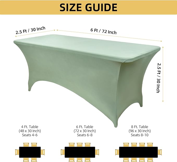 122 6-Pack 6ft Spandex Table Covers for Rectangle Standard Folding Tables - Wrinkle Resistant Stretch Tablecloths - Ultimate Fitted Table Protector for Parties, Banquet, and Wedding