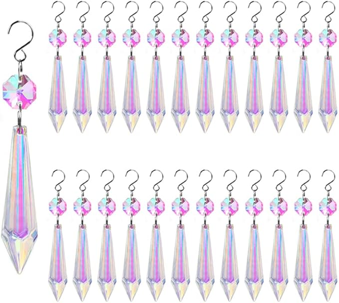 25pcs 55mm Colored Crystals for Chandeliers with Hooks,Suncatcher Crystal Garland with Octagon Crystal Beads,Hanging Crystals for Lamp,Windows,Wedding Decoration