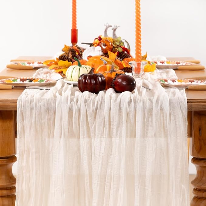 Ivory White Cheesecloth Table Runner 10 Pack Fall Table Runners Boho Gauze 120 Inches White Cheese Cloth Fall Table Decorations for Thanksgiving Weddings Bridal Baby Shower