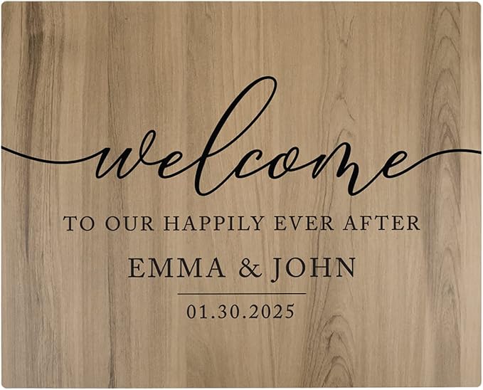 Andaz Press Personalized Large Wooden Welcome Sign for Wedding Rustic Welcome Sign 16" x 20" Custom Names Happily Ever After Wedding Signage English Oak MDF Wood Finish Reception Indoor Outdoor Signs