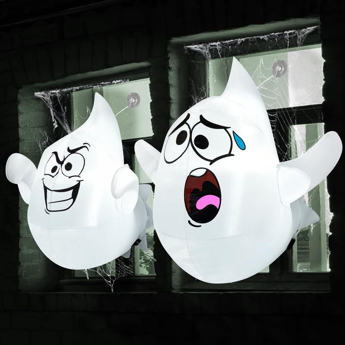 Joiedomi 2 Pcs Halloween Inflatables Outdoor Decorations, Halloween Blow Ups Ghost with Built-in LEDs, Cute Window Inflatable Ghost for Window Decorations