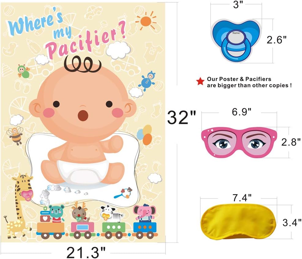 ADJOY Pin The Pacifier on The Baby Game - Baby Shower Party Favors Dummy Pin Game