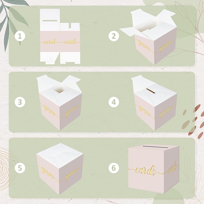 QIKSION Blush Pink Wedding Card Box, Rose Gold Foil Gift Card Box for Party, Wedding Reception, Graduation, Birthday, Baby Shower, Raffle