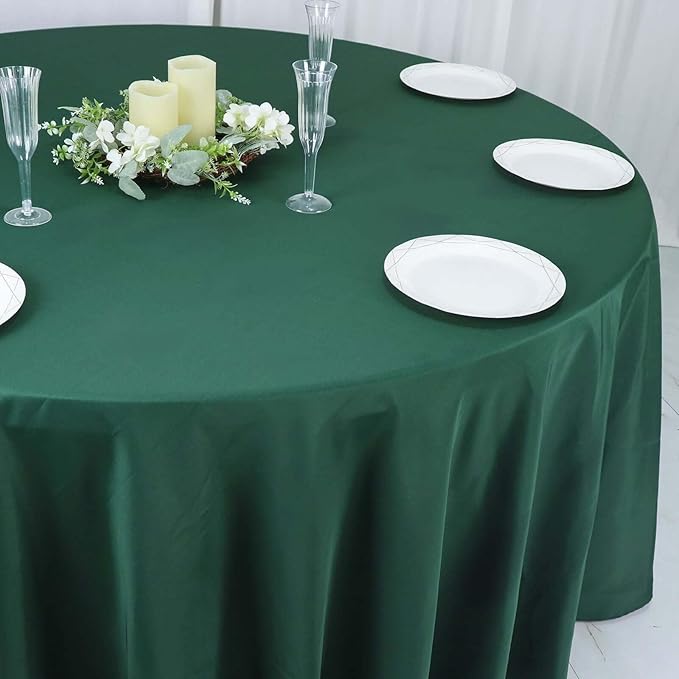 Efavormart Round Tablecloth, 132 Inch Stain & Wrinkle Resistant Washable Table Cloth, Decorative Polyester Fabric Table Cover for Banquet, Wedding, Dining- Hunter Green
