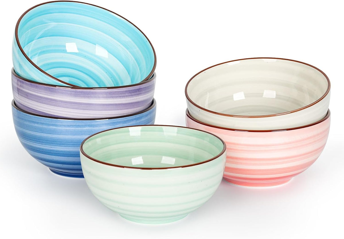 KitchenTour 24 OZ Cereal Bowls Set of 6, Ceramic Soup Bowls for Kitchen, 5.9 ...